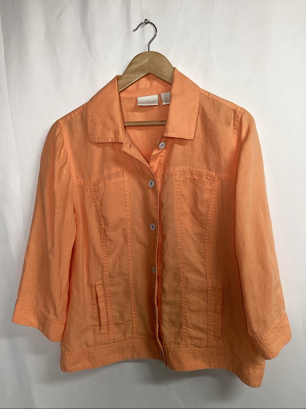 CHICO’S Cantaloupe Linen Trucker Jacket Size 2